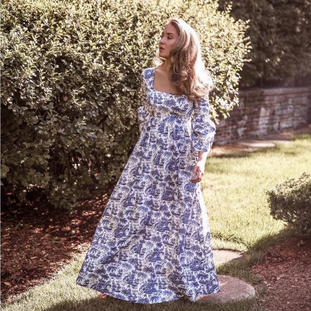 STAUD Plumeria Dress in China Blue Toile